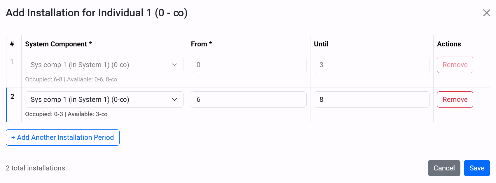 Installation Period Modal
